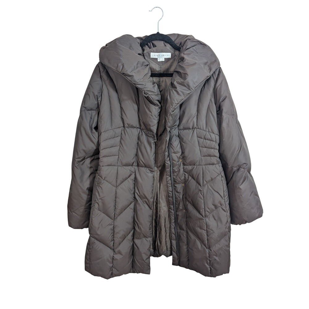 Larry Levine Womens Brown Down Puffer Coat Oversized Shawl Collar Parka Size L